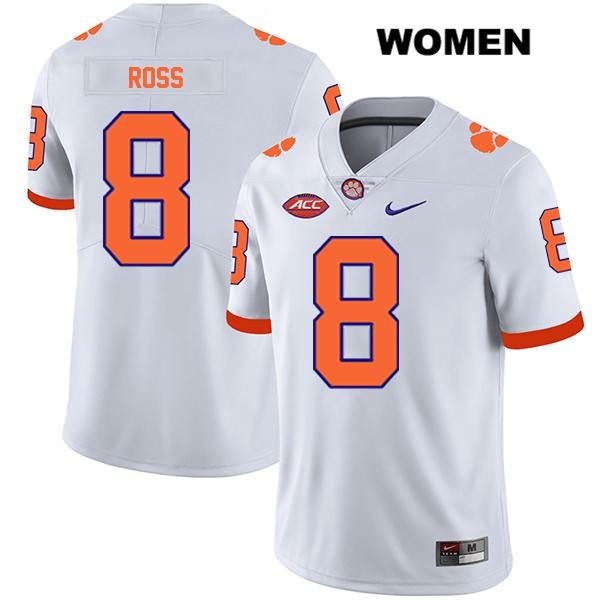 Women's Clemson Tigers #8 Justyn Ross Stitched White Legend Authentic Nike NCAA College Football Jersey MDU0246XX